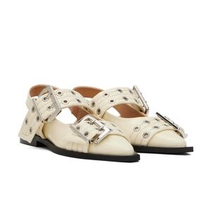 GANNI Off-White Feminine Buckle Ballerina Flats Size 39